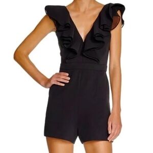 Bardot Black Ruffle Shoulder Romper Size 6 / Small in excellent condition